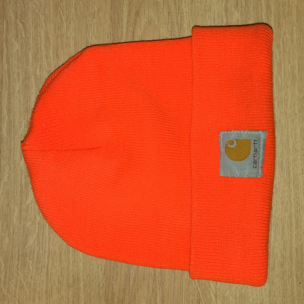 Vtg Carhartt Knit Cuff Skull Beanie Orange Adult One Size Made in USA